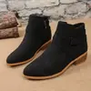 Botines de mujer de talla grande transfronterizos 2026 otoño e invierno nuevos moda europea y americana tacón grueso punta puntiaguda piel botines tobilleros comercio exterior al por mayor