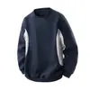 Sidalite Algodón Espacial Sudadera con Cuello Redondo para Hombre 470g Tejido Pesado Top para Mujer Bloque de Color Patchwork Holgado Manga Larga Camisa Capa Base