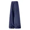 Calça de Moletom com Barra Curva Estilo Americano para Homens, Outono e Inverno, Calça Esportiva Diagonal Drapeada, Calça Longa Casual Solta de Perna Reta Flare