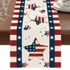 Nuevo camino de mesa de lino transfronterizo con estampado del Día de la Independencia para el hogar, comedor, sala de estar, mesa de comedor, decoración interior y exterior