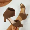 Zapatos de tacón alto tipo slip-on de punto, tallas 36-43, sandalias de tacón de aguja peep-toe de moda de talla grande de comercio exterior europeo y americano en stock