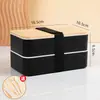 Lonchera de una sola capa transfronteriza de Amazon, lonchera de plástico con tapa de madera y vajilla, lonchera para microondas para trabajadores de oficina, venta al por mayor