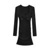 Vestido de Manga Longa Inverno Sexy com Decote V, Pregas Torcidas, Forro de Lã, para Mulheres, Estilo Puro Desejo, Vestido Bodycon Justo Hot Girl