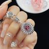 Conjunto Inferior Alto Óvalo Corindón Rojo Moda Conjunto de Tres Piezas Anillo de Apertura Diamante Completo Temperamento de Mujer Colgante Aretes Traje