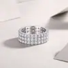 Comercio Exterior Más Vendido Anillo de Eternidad de Moissanita de Tres Filas Plata S925 Hip Hop Anillo de Banda Ancha E-commerce Transfronterizo Suministro Anillo para el Dedo