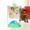 Tapa de Tetera de Vidrio de Alto Borosilicato Hecha a Mano con Aplicación de Diseño de Caqui, Taza de Servicio Público, Taza de Degustación, Taza de Maestro, Taza de Té