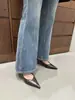 Zapatos Planos de Tacón Medio Estilo Nuevo Primavera y Otoño 2025 Tacones de Aguja Color Puro Boca Baja Punta Fina Delgados Elegantes Zapatos de Oficina para Mujer