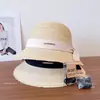 Sombrero de Sol de Rafia Estilo Japonés para Mujer, Sombrero de Pescador de Moda con Lazo Simple de Verano, Sombrero de Paja con Protección Solar para Vacaciones en la Playa Tendencia