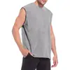 Camiseta sin mangas para hombre de algodón puro lavado vintage, peso pesado, estilo americano moderno, con hombros caídos, color liso, sin mangas, marca moderna, retro
