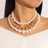 Joyería Transfronteriza Europea y Americana Exagerada Cuentas Grandes de Moda Collar Corto Multicapa Gargantilla Punk Elegante Collar de Perlas de Imitación