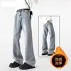 Calça Jeans Cinza de Lã Estilo Americano com Barra Flare para Homem, Calça Reta, Slim Fit, Calça Flare Casual para Homem
