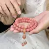 Pulsera de Flor Flotante Bodhi Rosa Melocotón para Hombres y Mujeres, Rosario Suave de Doble Círculo de Cuentas Bodhi para Llevar en la Mano, Pulsera Envuelta a Mano al por Mayor