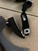 Sapatos Femininos Elegantes Estilo Francês com Strass, Salto Grosso, Novidade Outono/Inverno 2025, Bico Quadrado, Boca Rasa, Lã, Salto Alto, Peludos