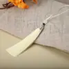 Borla Pequeña de Hilo Fino con Cuentas Tapa Plateada de 8 cm Fleco de Poliéster Hielo Seda Colgante de Linterna Hanfu Sachet Accesorios para Manualidades