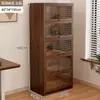 Librero a prueba de polvo de madera maciza integrado en la pared, gabinete de almacenamiento color nogal, gabinete de almacenamiento de pie, librero para el hogar