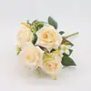 5 Cabezas rizadoras rosa flor artificial ángulo de haz rosa capuchino rosa rosa rojo fila de flores de boda flor