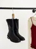 Versión de piel de oveja~Botas de media pantorrilla sin cordones con tacón grueso y puntera redonda de estilo minimalista francés, nuevas botas de moda para otoño e invierno 2026, botas de montar