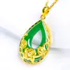 Colgante de Flor de Jaspe Dorado Latón Gota de Agua Floreciendo Riqueza Collar de Rosa Tendencia Nacional Dorado Latón Regalo para Mamá