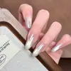Uñas Vestibles de Tendencia en Tiktok Manicura Hailey Oval Mediano Uñas Postizas Galvanizadas Puntas de Uña Engrosadas Venta al por Mayor