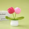 Macetas Pequeñas Tejidas a Mano Terminadas, Ramos de Tulipanes Tejidos con Hilo, Regalos, Decoraciones para el Hogar, Flores Artificiales