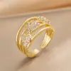 Anillo Exquisito Super Brillante de Circonita para Niñas, Lujo Accesible y Anillo de Apertura Ajustable de Gama Alta, Baño de Oro Real Simple