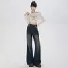 Jeans Flare Micro Americano Retrô para Mulheres, Novo Estilo para o Início do Outono, Cintura Alta, Emagrecimento, Perna Larga Solta, Calça Flare Não Apertada
