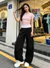 Calça de Trabalho Casual de Cor Sólida com Múltiplos Bolsos para Homens, Novo Estilo de Primavera com Estampa de Letras, Calça Longa Versátil de Cintura Alta e Perna Larga para Mulheres