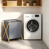 Cesto de roupa suja dobrável estilo nórdico, grande capacidade, cesto de roupa de tecido para uso doméstico, cesta de armazenamento de roupas para banheiro com suporte de estrutura de bambu