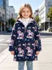 Abrigo de longitud media con capucha para niñas, estampado de unicornios de ensueño a cuadros, color liso, estampado completo, forro polar arcoíris, engrosado para otoño e invierno