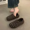 Versión de Cuero Suave~Estilo Wanwan Más Terciopelo Estampado de Leopardo Boca Profunda Zapatos de Piel para Mujer, Uso en Exteriores, Calidez Otoño/Invierno, Mocasines de Moda para el Trabajo