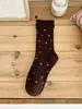 Calcetines con ligero efecto de compresión, estampado floral moderno y dulce estilo ballet con lazo, calcetines transpirables de media pantorrilla para mujer, diseño a rayas