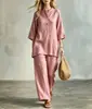 2026 Moda Casual de Color Sólido para Mujer Europea y Americana Estilo Vacacional Conjunto de Pantalones Largos Elegantes con Botones