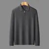 Suéter casual de lã mista de cor sólida com gola alta e zíper parcial para homens de meia-idade, camisa base de tricô simples para primavera e outono