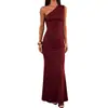 Vestido largo estilo europeo y americano de un solo hombro con fruncidos, corte ajustado, estilo sirena, con amarre en la espalda y espalda descubierta para fiestas nocturnas y banquetes.