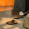 Lenço de cabeça plissado estilo old money retrô chinelo mule plataforma calçado de exterior bico fino slip-on salto grosso meia-chinelo