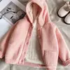 Moletom com capuz, forrado de fleece e espesso, estilo coreano, para meninas; Cardigan de tricô infantil; Cardigan para meninos e bebês; Roupa de exterior para bebês