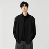 Nova camisa masculina de outono e inverno, tamanho grande, cor sólida, linho sintético, design de duas peças, corte solto, camisa masculina de manga comprida