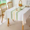 Toalha de Mesa Retangular, Estoque Disponível, Poliéster Bordado com Padrão de Folha de Trigo com Listra Central e Borda de Franjas, Vários Designs Disponíveis para Sala de Jantar e Decoração da Casa, Fornecimento Direto da Fábrica
