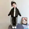 Conjunto infantil de primavera e outono com estampa de leopardo, novo estilo elegante e moderno 2026, jaqueta esportiva para meninas e conjunto casual de duas peças