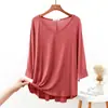 Camiseta Base de Modal para Mujer, Estilo Holgado Delgado con Mangas Tres Cuartos, Ropa Interior de Verano, Pijama Ropa de Casa Talla Grande, Camiseta Corta Delantera y Larga Trasera