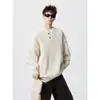 Tricô Gola Henry Masculino Outono e Inverno High-End Cor Pura Solto Casaco Preguiçoso Tricô Comércio Exterior Transfronteiriço Atacado