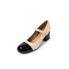 Elegantes y Versátiles Zapatos Mary Jane de Perlas Bloque de Color 2024 Primavera Tacones Altos Gruesos Punta Redonda Flores Bordadas Zapatos Completamente de Piel para Mujer