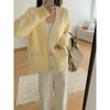 Cardigan de Tricô Kaning Color Block Doce e Suave 2026 Nova Coleção Outono Roupas Femininas Estilo Preguiçoso Jaqueta Suéter Solta