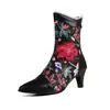 Botas de mujer de tacón alto con punta y bloques de color hasta la pantorrilla, botas de mujer estampadas de gran tamaño para otoño e invierno, comercio exterior transfronterizo 6-5