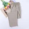 Calça Cropped de Cintura Alta de Verão da Mamãe, Calça Casual de Corte Reto para Mulheres de Meia-Idade e Idosas, Tecido Fino para o Verão, Calça Casual de Pernas Retas da Vovó