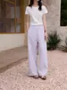 Pantalones Largos Rectos con Cordón de Encaje Nuevos para Primavera y Verano para Mujer, Color Sólido, Corte Holgado, Adelgazantes, Estilo Relajado, Versátiles para el Uso Diario Casual