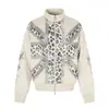 Sudadera cárdigan con estampado de leopardo cruzado y cuello alto para hombre, estilo de marca europea y americana de moda, estilo primavera y otoño, chaqueta casual holgada personalizada