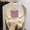Ropa infantil versátil: nuevos estilos de otoño e invierno de tops forrados de felpa para niñas, con cuello semi-alto, diseñados para niños mayores, que brindan calidez y un look casual