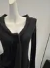 Suéter Elegante de Lã Tricotada com Gola V e Laço Estilo Francês para Mulheres, Peça Básica de Inverno Outono Slim-Fit de Alta Qualidade