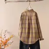 Colección Otoño 2026: Camisa a Cuadros Teñida en Hilo 100% Algodón, Top Artístico de Manga Larga con Cuello Polo, Camisa Casual y Versátil para Mujer